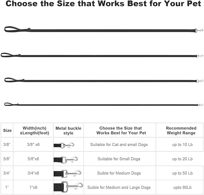AMAGOOD 6 FT Puppy/Leash, Strong Traditional Style with Easy to Use Collar Hook, Great for Small, Medium and Large Dogs (3/4 in x 6 ft, Black)