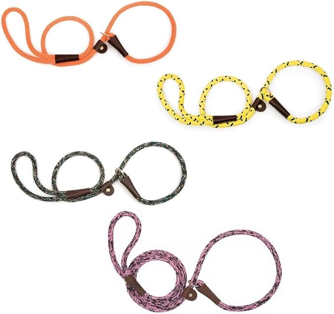 Mendota Dog Training Durable Slip Leads Rope Leather Slide 6 Ft Choose Color(Pink)
