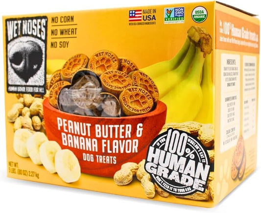 Wet Noses Organic Crunchy Dog Treats – for All Pet Sizes, Breeds – Senior Dog Snack – 100% Human-Grade – Delicious Chews for Dogs – Grain-Free Peanut Butter & Banana, 5 Lb. Package may vary.