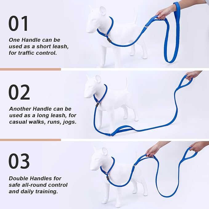 Slip Lead Dog Leash, Dog Training Leash with Double Handle, Soft Leather Slip Leash and Collar, Heavy Duty Nylon Dog Lead, No Pull Walking for Medium Large Small Dogs 5ft Dark Blue