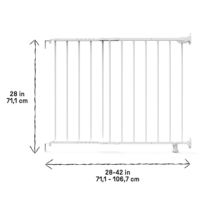 Ingenuity The Stairway 42W Series Safety Pet and Baby Gate, 28"-42" Wide, 28" Tall, for Stairway or Hallways - White Metal