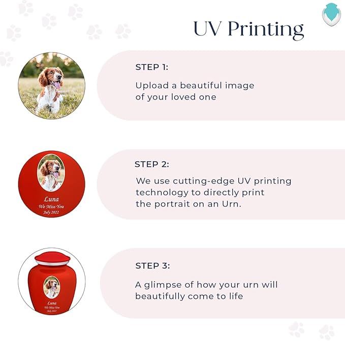 Geturns Embrace Personalized Picture Urn for Small Pets I Bright Red Photo Cremation Urns for Dogs and Cats I 44 lbs