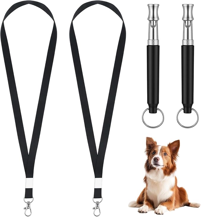 2 Pack Dog Whistle Professional Recall Dog Training Whistles Adjustable Frequency Silent Training Ultrasonic Dogs Whistle Stop Barking Neighbors Dogs with Lanyard (Black)