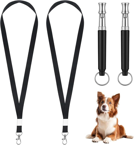 2 Pack Dog Whistle Professional Recall Dog Training Whistles Adjustable Frequency Silent Training Ultrasonic Dogs Whistle Stop Barking Neighbors Dogs with Lanyard (Black)