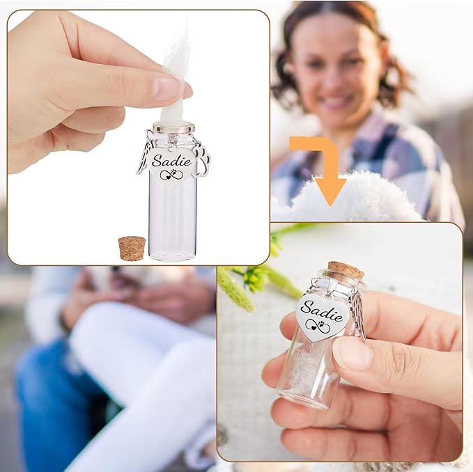 Personalized Pet Memorial Bottle for Pet Hair,Keepsake for Dog Hair with Heart Shape Custom Pet Name Glass,Pet Fur Memorial Fur,Pet Loss Memory