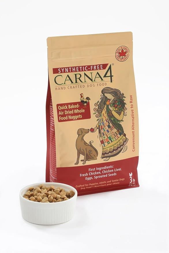CARNA4 Air Dried Dog Food, Chicken Recipe, Quick Baked Whole Food Nutrition with Sprouted Seeds, Natural Probiotics & Enzymes, No Synthetics - 22 Pound