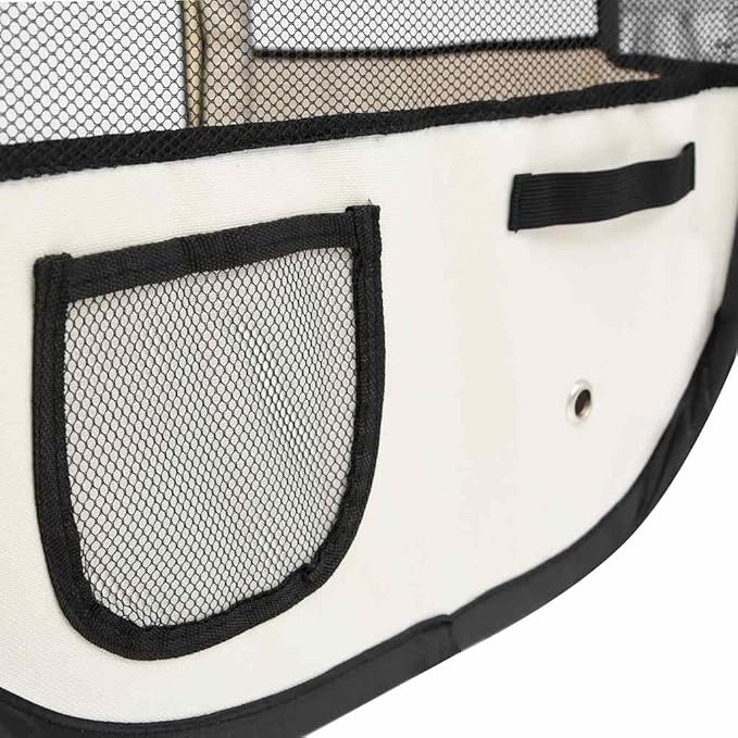 vidaXL Foldable Dog Playpen - Blue/Cream with Carrying Bag, Mesh Zipper Roof/Door, Side Pockets, Lightweight & Sturdy Steel Frame, 35.4"x35.4"x22.8"