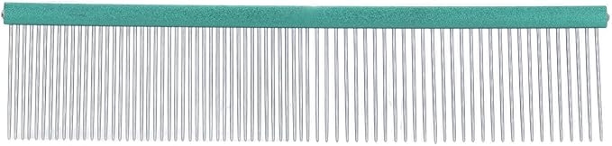 Pet Steel Comb Dogs and Cats, Professional Dog Grooming Comb For Shedding Tangles Knots, Pet Dematting Comb with Rounded Teeth and Non Slip Grip Handle for Long Haired Breeds(Green 13cm/5.1in)