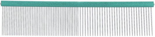 Pet Steel Comb Dogs and Cats, Professional Dog Grooming Comb For Shedding Tangles Knots, Pet Dematting Comb with Rounded Teeth and Non Slip Grip Handle for Long Haired Breeds(Green 13cm/5.1in)