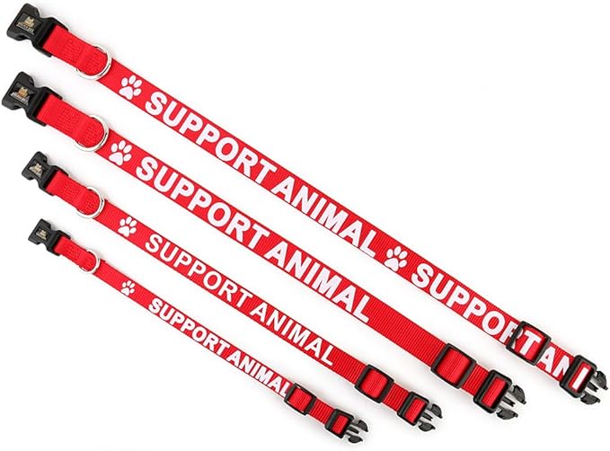 Plutus Pet Support Animal Collar,Printed in Large Letters on Nylon Webbing,Prevents Accidents by Warning Others of Your Dog in Advance,Two Colors,Four Sizes,Neck 8-12 inch,Extra Small,Red