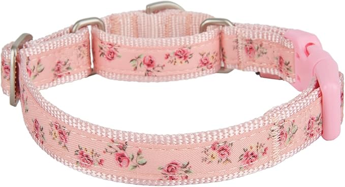 Martingale Dog Collar,Floral Pattern,with Safety Quick Release Buckle,Escape-Proof Anti-Pull for Small Dogs(Pink Floral,S)