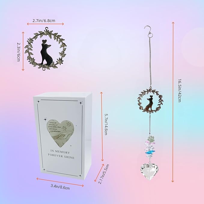 Pet Memorial Suncatcher for Loss of Dog/Cat - Rainbow Prism Sympathy Gift, Crystal Rainbow Maker with Engraved Paw Print, Sympathy Gift for Loss of Pet, Garden & Window Hanging Keepsake