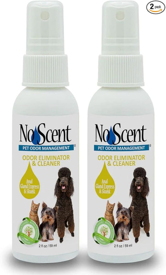 No Scent Anal Gland Express & Skunk - Professional Pet Grooming and Skunk Odor Eliminator & Cleaner - Safe Natural Fast Microencapsulating Spray on Fur Smell Remover for Dogs and Pets (2 oz x 2)