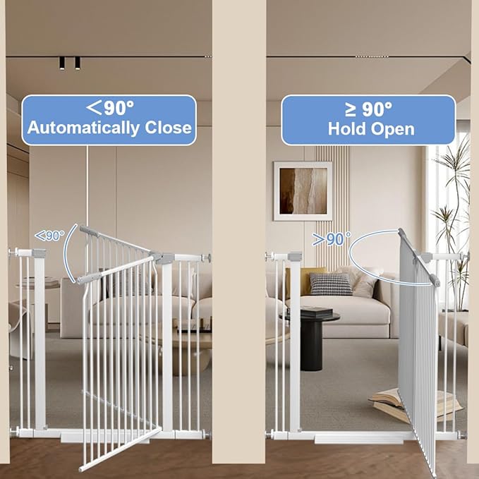 40.55" Extra Tall Baby Gate for Stairs-54.8"-60.2" Wide 1.37" Ultra Narrow Spacing Extra Wide Pet Cat Gate Dog Gate-Auto-Close Pressure Mounted Dog Door for Pets and Kids,White