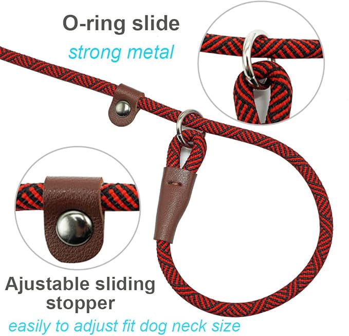 Slip Lead Dog Leash, 1/4" x 5ft No Pull Slip-on Training Leash for Small and Medium Dogs (Red)