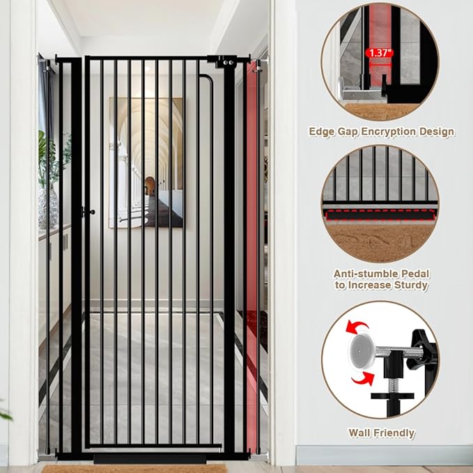 57" Extra Tall Pet Gate for Cats Dogs-29.5"-43.3" Extra Wide Cat Gate for Doorways and Stairs-1.37" Ultra Narrow Spacing Pressure Mounted Dog Gate with One-Handed Operation(29.5"-43.3")