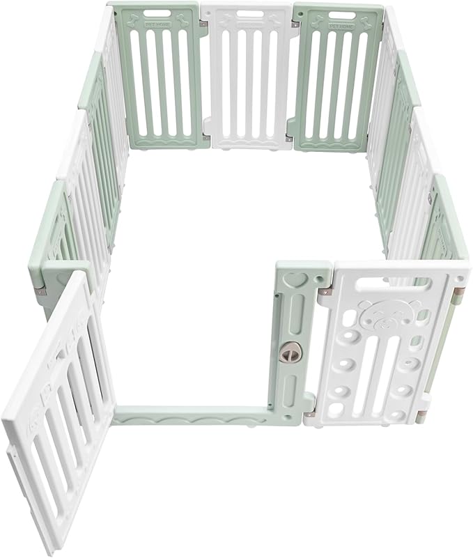 Dog Playpen with Door, 12 Panels Pet Safety Fence Foldable Puppy Pen Indoor Dog Fence, Plastics Enclosure Dog Pen Indoor for Small Dogs and Cats, Easy Assemble (Green)