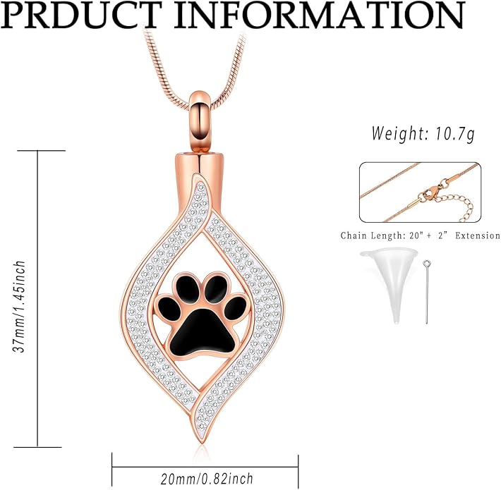 Cremation Jewelry for Ashes The Eye of My Heart Urn Necklace Keepsake with Dog/Cat Paw Memorial Urn Jewelry Stainless Steel Necklace Memorial for Pet Gift for Men Women