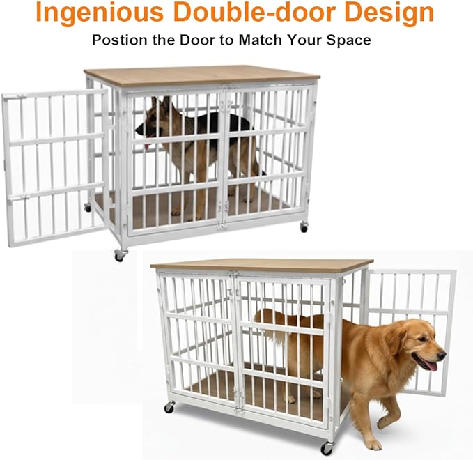 48" Dog Crate Furniture, Heavy Duty Dog Kennel Indoor for Large Dogs, Escape-Proof and Chew-Proof Wooden Dog Cage for high Anxiety Dog, Decorate House as TV Stand, End Table