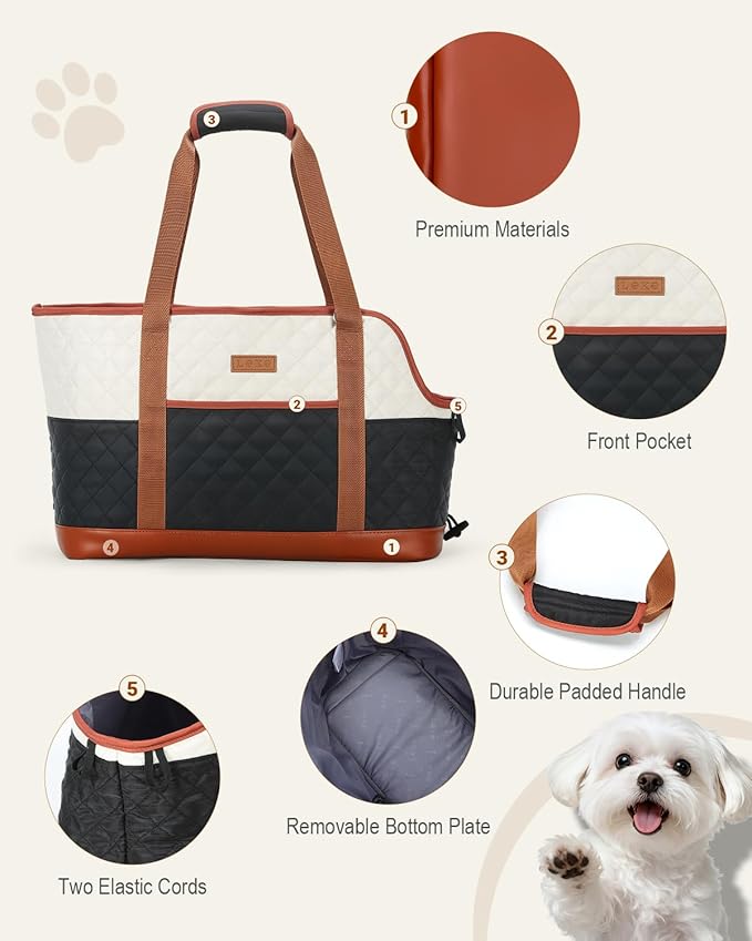 Lekereise Fashion Dog Carrier Soft-Sided Small Cat Handbag Up to 15lbs Waterproof PU Leather Puppy Carrying Pet Tote Bag with Pocket for Outdoor Travel Walking Hiking Shopping
