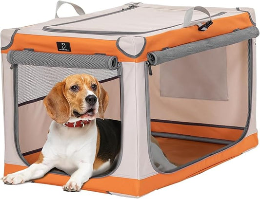 30" Collapsible Dog Crate for Medium Dogs - Portable Soft Travel Kennel with Lockable Zippers, Waterproof Base, Washable Cover, Patented Screw Frame for Adjustable Tension, Outdoor, Indoor, Car Use