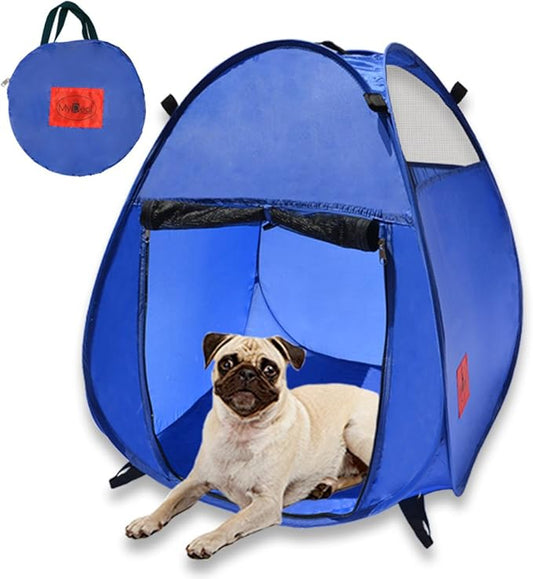 Pop Up Pet House in a Bag for Portable Play Pen or Kennel Tent with 3 Net Windows and Zipper Door for Shade, Shelter and Safety Perfect for Dog, Cat, Rabbit + More!