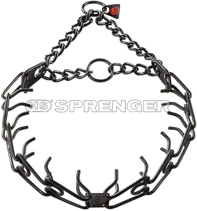 Herm Sprenger Black Stainless Steel Ultra-Plus Prong Collar with Center-Plate and Assembly Chain - 3.2 mm x 23 inches