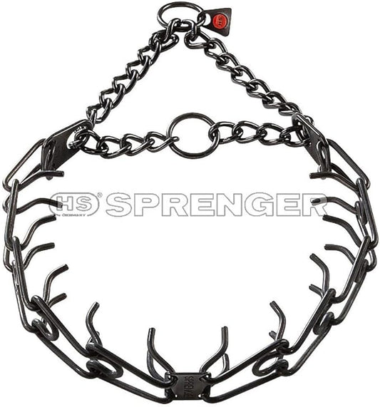 Herm Sprenger Black Stainless Steel Ultra-Plus Prong Collar with Center-Plate and Assembly Chain - 3.2 mm x 23 inches