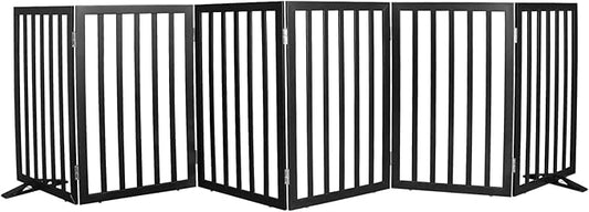 Dog Gate Indoor, Freestanding Dog Fence for The House, Doorways, Hallways,or Stairs,Pet Gate Foldable Wooden,Expandable 32" Height 6 Panels,Black
