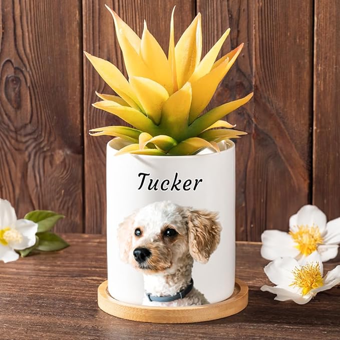 callie Personalized Pet Loss Sympathy Gifts, Custom Dog Cat Memorial Ceramic Plant Pot Planter with Photo Name, Remembrance Passing Away Gifts for Pet Lovers