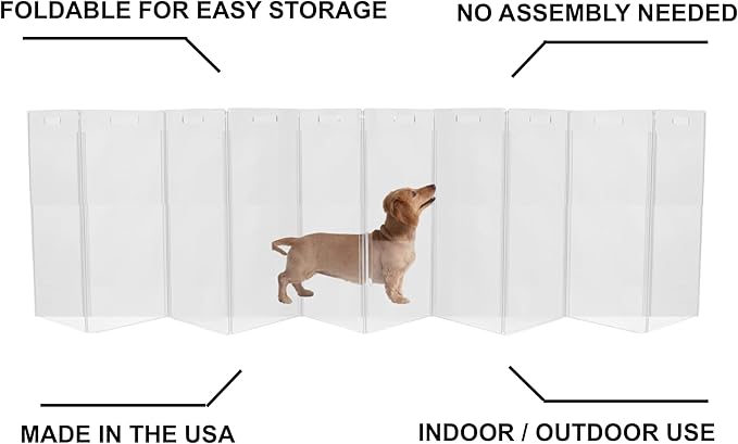 Hiddin Clear Acrylic Dog Gate - High Zig Zag Clear Pet Gate for Home 10 Panels - Sturdy Free-Standing Design - Modern Acrylic Dog Pen - Transparent Pet Gates for Home - Safe & Stylish