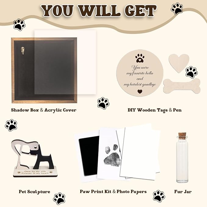 8.6'' Pet Memorial Shadow Box for Dogs, Dog Memorial Picture Frame Loss Pet Sympathy Gift Animal Remembrance Keepsake with Collar Holder Paw Print Kit Fur Jar for Tabletop Wall Hanging Customized-Dog