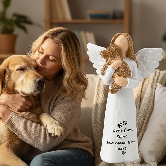 Dog Memorial Gift for Loss of Dog, Pet Loss Sympathy Gifts, in Memory Angel Figurine for Dogs, Hand-Painted Resin Statue, Remembrance Decor for Pet Lovers