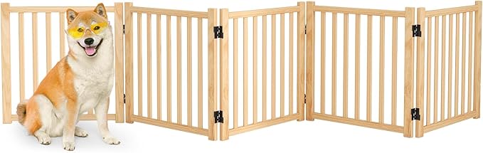 Solid Wood Freestanding Pet Gate,Nature Wood Dog Gates for Doorways The House,Pet Gate for Stairs,Freestanding Indoor Gate Safety Fence,23" Height-5 Panels