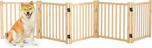 Solid Wood Freestanding Pet Gate,Nature Wood Dog Gates for Doorways The House,Pet Gate for Stairs,Freestanding Indoor Gate Safety Fence,23" Height-5 Panels