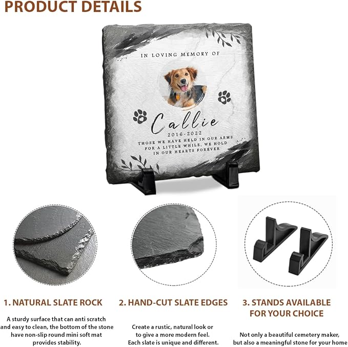 Pet Memorial Gifts - Personalized Dog, Cat Memorial Stones - Bereavement Gifts for Loss of Pet - Garden Marker - Square Shaped Memorial Plaque - Pet Remembrance Gift Dog