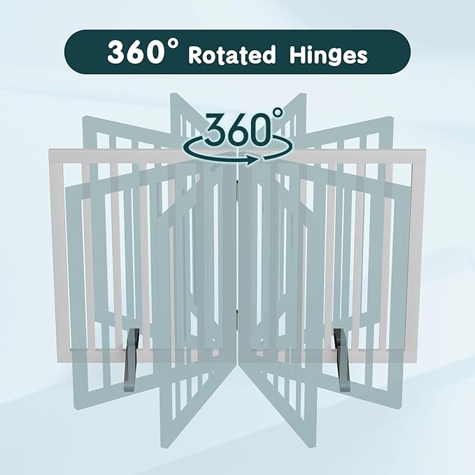Semiocthome Bamboo Dog Gates Indoor 2-Panel Freestanding Puppy Gates for The House with 2 Metal Stands 24" H Folding Wood Pet Gate for Stairs Doorway, Fully Assembled Safety Fence - White