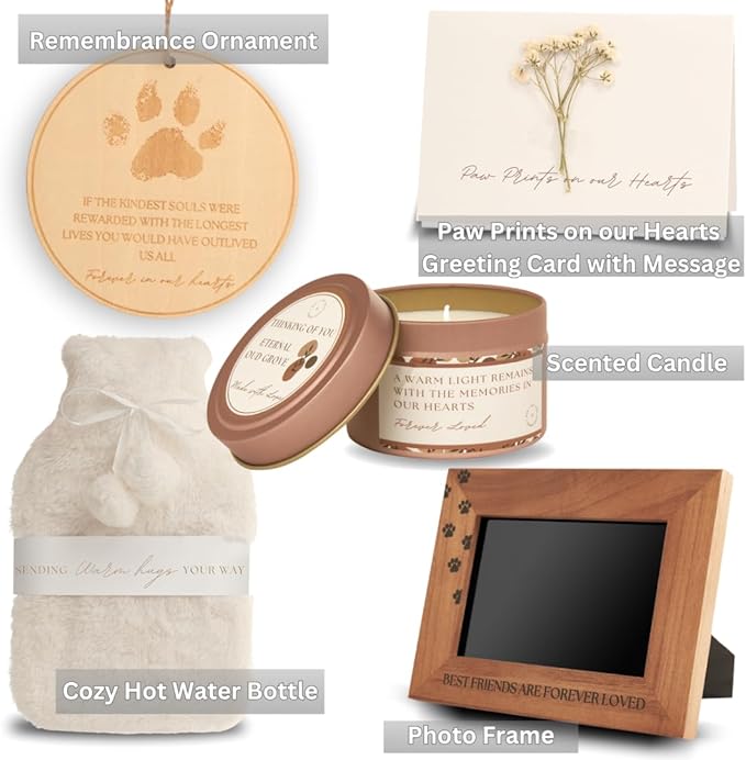 Pet Loss Bereavement Gift Box – Sympathy Gift for Loss of Dog, Pet Memorial Set with Photo Frame, Remembrance Ornament, Memory Candle & Hot Water Bottle, Condolence Comfort Gift for Grieving Pet Owner