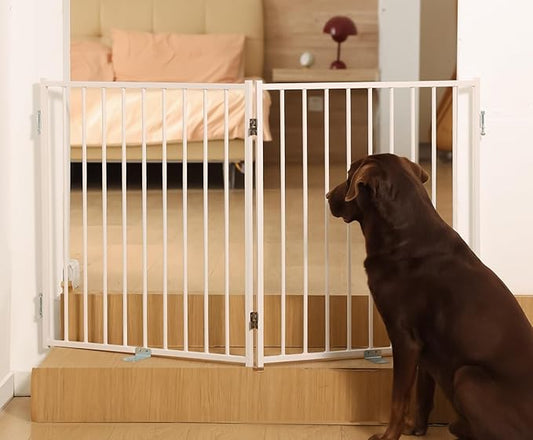 No Pawblems Free Standing Dog Gate, 30" Tall Foldable Dog Fence for Indoor, Up to 52 Inch Extra Wide Puppy Gate Extension for Stairs, Hallways, Doorways, Deck, Yard (White, 2 Panels)