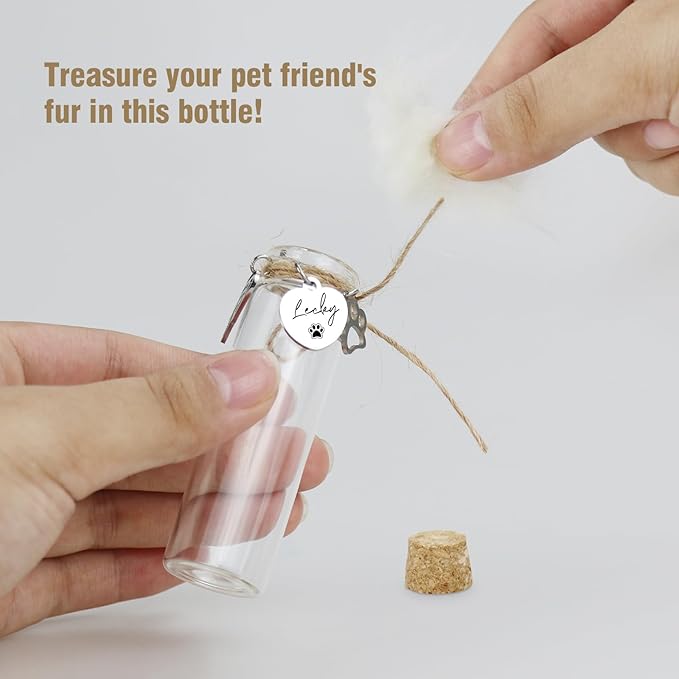 Pet Hair Memorial Glass Bottle,Vial for Ashes Or Hair Dog Or Cat Keepsake Pet Loss Memory Sympathy Gift (Custom Made)