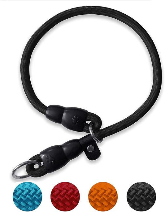 Slip Collar, Dog Choker Collar, Nylon Dog Training Collar with Slidable Stopper No Pull Dog Collars Martingale Collars for Small Medium Large Dogs, Black, L