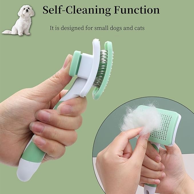 Self Cleaning Slicker Dog Brush for Small Long-Haired Breeds, One-Click Hair Removal, Puppy Essentials, Fit Yorkie, Shih Tzu, Maltese, Maltipoo, Pomeranian, Pet Grooming Tool (Light Pink)