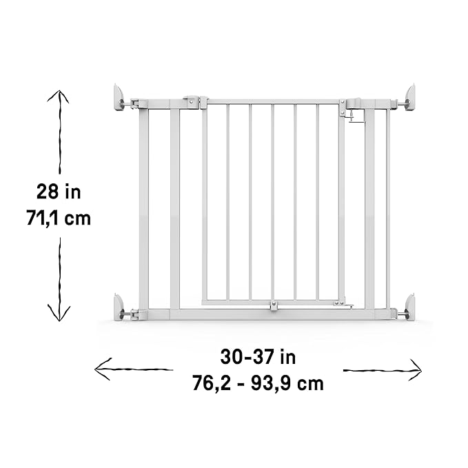 Ingenuity The Doorway 37W Series Pet and Baby Gate with Quad Cam Lock, 30"-37" Wide, 28" Tall, Pressure or Hardware Mounted, Install on Wall or Banister in Doorway or Stairway, Auto Close Door - White