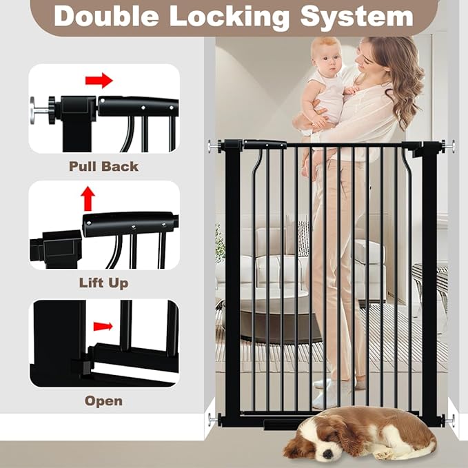40.55" Extra Tall Baby Gate for Doorways, 54.8-57.4 in Wide Dog Gate Indoor, Walk Through Tall Pet Gates No Drilling, Pressure Mounted Child Safety Gate with Door for House Doggie, Black