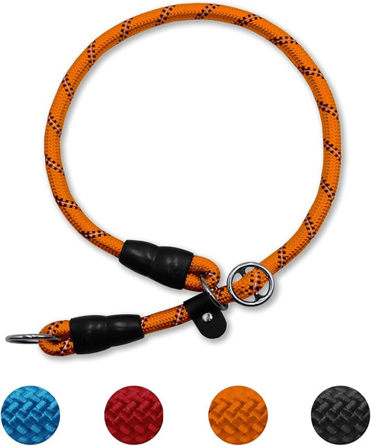 LOS ANDES Dog Slip Collar with Slidable Stopper, No Pull Choker Training Martingale Collar for Small Medium Large Dogs, Nylon, Orange-Reflective, S (15 in x 8 mm)