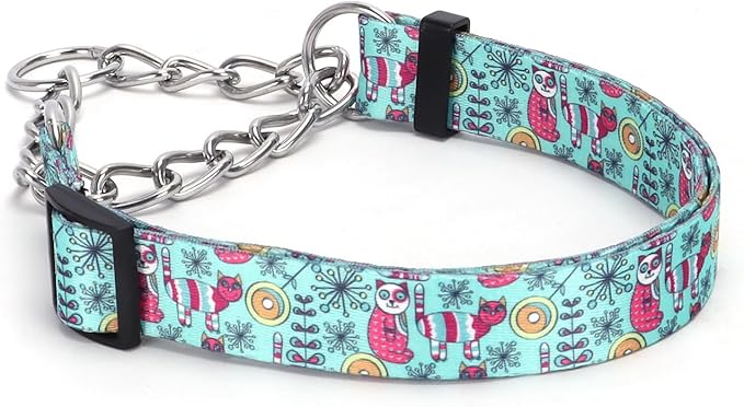 Martingale Dog Collar with Stainless Steel Chain - Limited Chain Cinch Training Collar for No Pull Training Dog - Flower Multicolor Cute Patterns - Premium No Slip Collar (HA12NO2, M)