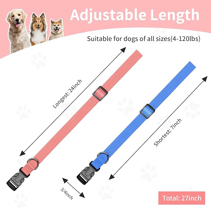 Modern Stylish Ecollar Replacement Strap, Nylon 3/4" Replacement Collar for Shock Collar with Quick Release Buckle, Adjustable Shock Collar Replacement Strap for Small Medium Large Dogs (Blue & Pink)