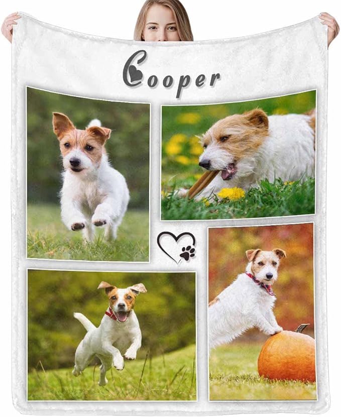 Artsadd Custom Memorial Blanket with Photos and Name-in Loving Memory Gifts Personalized for Loved Ones Lost-Remembrance Blankets for Dogs Cats Pets Lover-Four Pictures