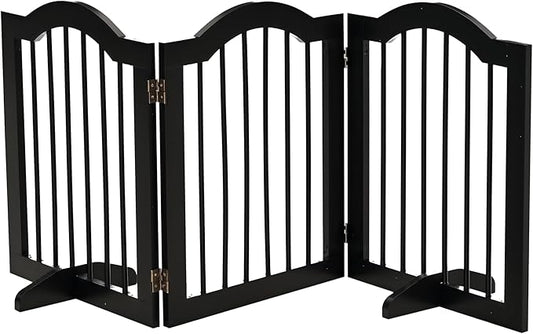 PawHut 24"H Foldable Dog Gate, 3 Panels Freestanding Pet Gate Barriers Indoor with Support Feet, Puppy Fence for Small Dogs, Black