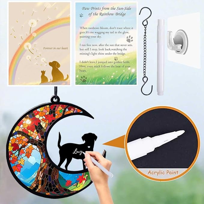 Dog Memorial Suncatcher, Loss of Dog Sympathy Gift for Pet Lovers, Cats Remembrance Ornament, Pet Memorial Gifts, Life Tree and Dog
